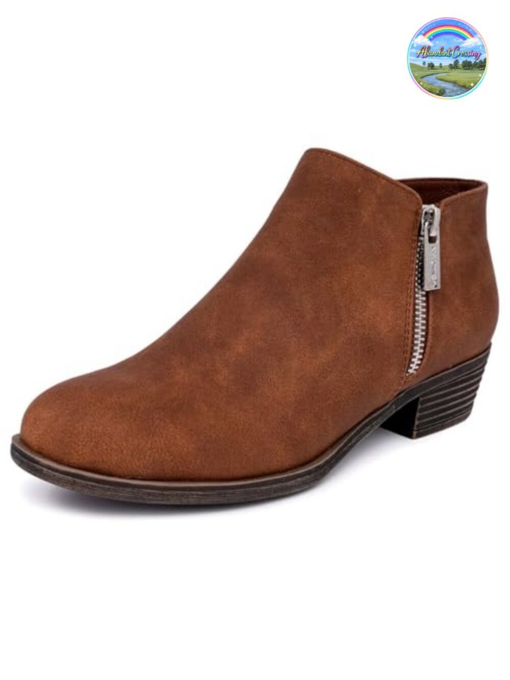 Vegan Leather Ankle Bootie with Side Zipper Heeled Round Toe